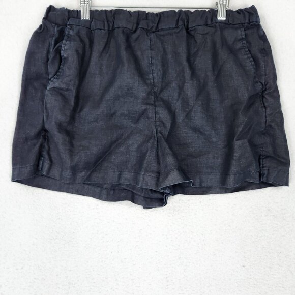 J Crew Shorts Womens Large Black Linen Flat Front Pull On Hi Rise Casual Classic - Picture 1 of 11